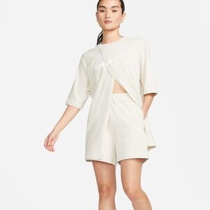 Nike Women's Beige Cotton Elastic Waist Shorts Size M DM6728 104